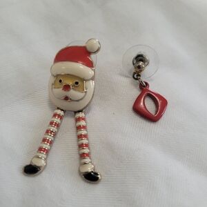 Asymmetrical MOVING Santa Long Legs Christmas Gold Toned Dangle Earrings